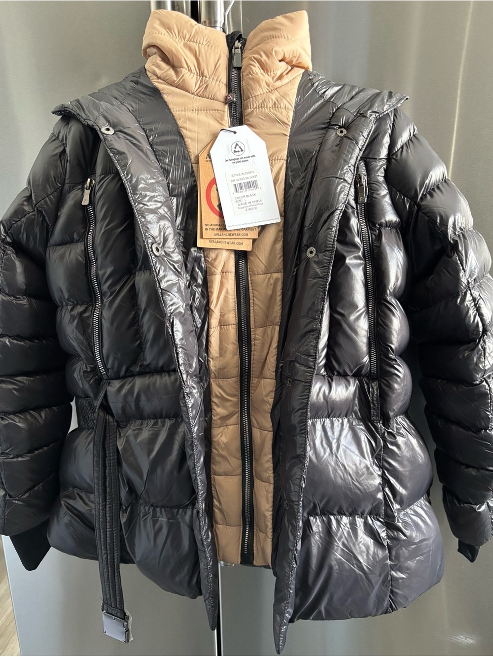 Avalanche Black & Tan Puffer Jacket - Lightweight Quilted Coat